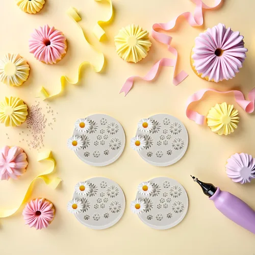 Vista 8 de 4 moldes de silicona con forma de margarita, molde de caramelo para fondant, mini moldes de chocolate con flores para decoración de pasteles