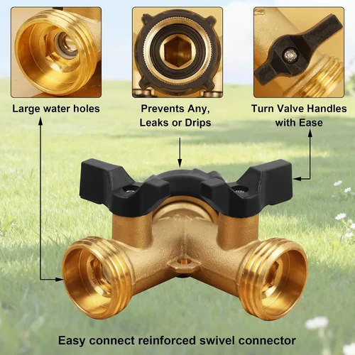 Vista 2 de Biswing Divisor de Manguera de Jardín de 2 Vías, Conector de Grifo de Latón Resistente Divisor, Divisor en Y 2 Válvulas con 2 Arandelas de Goma
