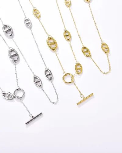 Vista 2 de LeoYletc Collar largo para mujer, acero inoxidable, chapado en oro de 18 quilates, joyería de moda