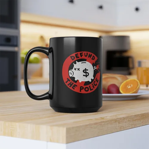 Vista 2 de Defund the Police - Taza de café negra de cerámica de 15 onzas – Fuck the Police – Tazas de protesta con refranes – Acab 1213 All Cops are Bastards