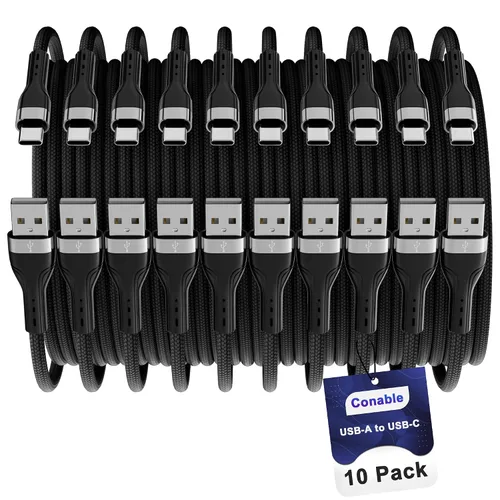 Vista 8 de Cable USB C (1 pie/12 pulgadas, paquete de 10), cable USB A a USB, carga