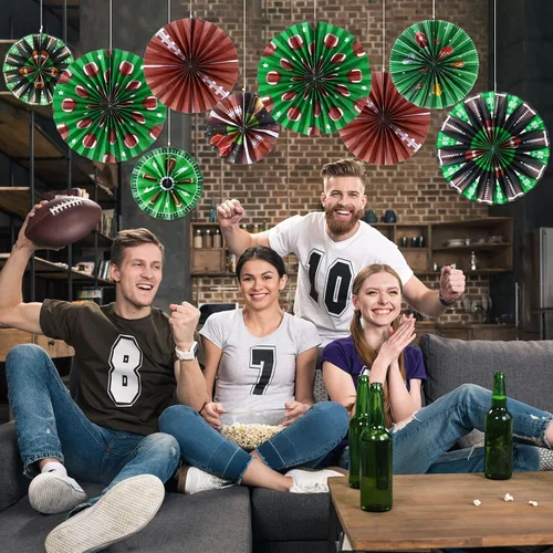 Vista 5 de Outus 9 piezas de decoración de fiesta de fútbol para colgar abanicos de papel de fútbol, béisbol, aula, decoración de pared de techo para deportes