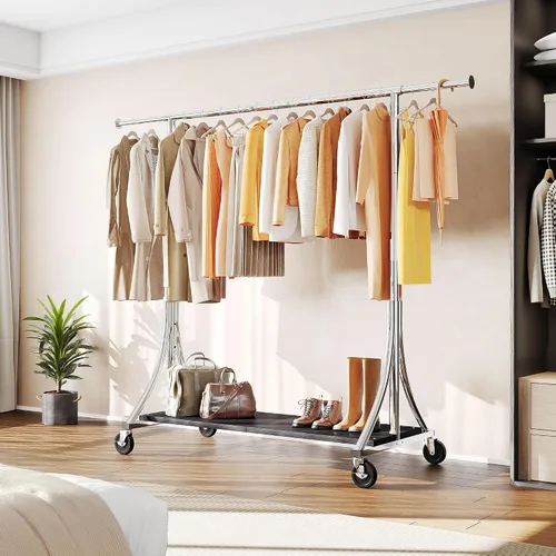 Vista 2 de HOKEEPER Perchero con estantes de madera, carga de 500 libras, altura