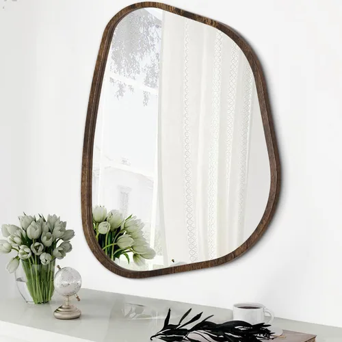 Vista 14 de Espejo asimétrico para pared, marco de madera ovalado irregular, moderno, único, espejo de pared decorativo para baño, sala de estar, dormitorio