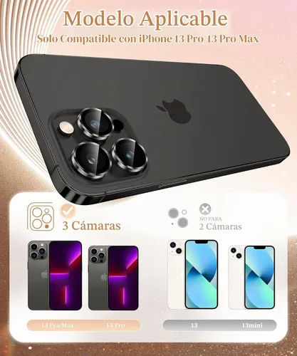 Vista 2 de GolbinBox Protector de lente de cámara para iPhone 13 Pro/13 Pro Max, ajuste invisible 1:1, vidrio templado 9H, funda individual de metal ultra HD