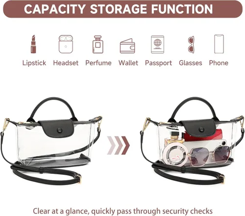 Vista 6 de FALAN MULE Clear Crossbody Bag Stadium Approved Leather Purse Bag for Concerts Sports Festivals