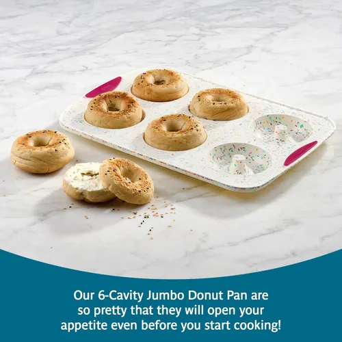 Vista 2 de Trudeau Molde de Donas Jumbo – Molde Antiadherente de 6 Cavidades, Confeti Blanco/Fucsia – Molde de Silicona para Hornear Donas Caseras, Magdalenas