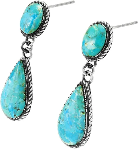 Vista 3 de Pendientes turquesa de plata de ley 925 auténtica turquesa (estilo seleccionado), Metal, Turquesa