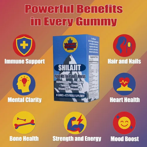 Vista 2 de Shilajit - Gomitas Shilajit puro del Himalaya de 300 mg con ashwagandha, rodiola, cúrcuma, jengibre, vitamina C y D, energía, enfoque y apoyo