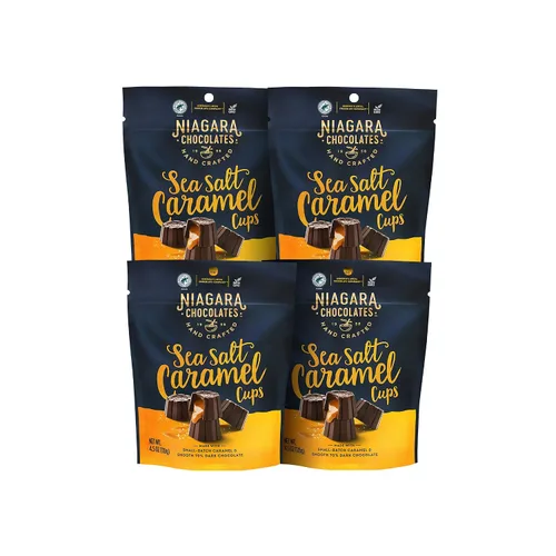 Vista 13 de Niagara Chocolates Tazas de mantequilla de maní de chocolate con leche, paquete de 4 bolsas de pie (4.5 onzas), sin OMG, chocolate premium, hechas a