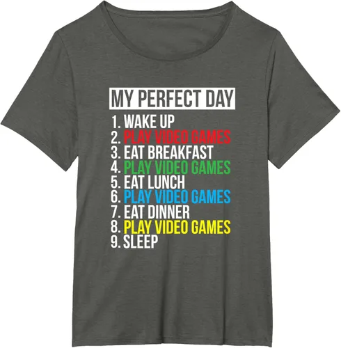 Vista 52 de My Perfect Day" - Camiseta negra de ajuste clásico, cuello redondo, manga corta, poliéster y algodón, Negro