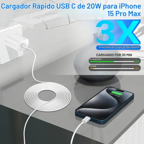 Vista 2 de Cargador para iPhone 17, 16, 15 Pro, carga rápida, bloque de cargador de teléfono USB C de 20 W, paquete de 2 cargadores rápidos de Apple iPhone