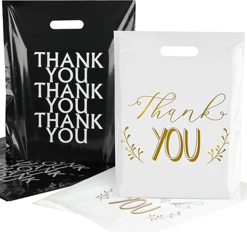 Vista 13 de POPGIFTU Bolsas de agradecimiento florales con asas, bolsa de plástico de 12 x 15 pulgadas, paquete de 100 – Boutique, regalo, recuerdo de fiesta