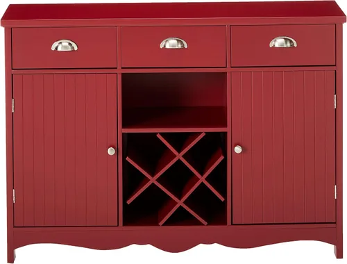 Vista 4 de Kings Brand Furniture Mesa consola buffet con almacenamiento de vino, acabado rojo