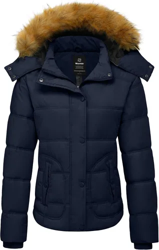 Vista 8 de wantdo - Abrigo de invierno con capucha para mujer, chaqueta acolchada gruesa, parka cálida Negro