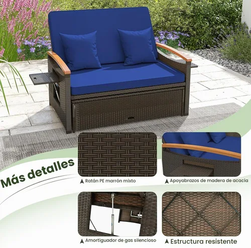Vista 7 de Tangkula - Sofá biplaza de mimbre para patio, sofá biplaza de mimbre para Azul marino