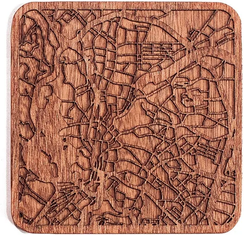 Vista 137 de Posavasos Amsterdam Map by O3 Design Studio, 1 pieza, posavasos de madera Sapele con mapa de la ciudad, hecho a mano, varias ciudades opcionales
