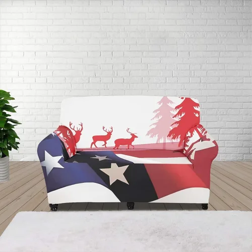 Vista 90 de Funda de sofá con diseño de árbol de bandera estadounidense para sofás y sofás, decoración navideña, funda antideslizante para sofá de 1 cojín