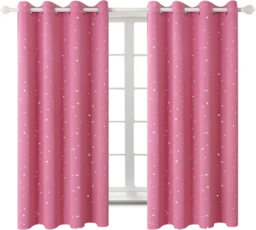 Vista 55 de BGment Cortinas opacas para dormitorio infantil, con aislamiento térmico, con ojales, estampado de estrellas plateadas, cortinas para oscurecer