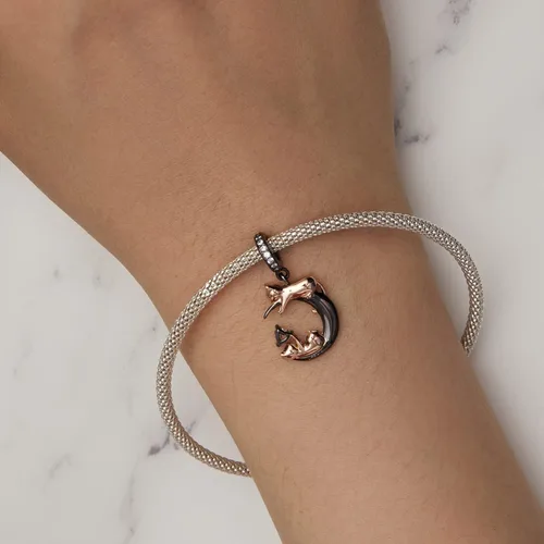 Vista 3 de NINGAN Dije de plata de ley 925 con diseño de animales, diseño de perro, huella de pata, gato, libélula, conejo Koi, compatible con collar