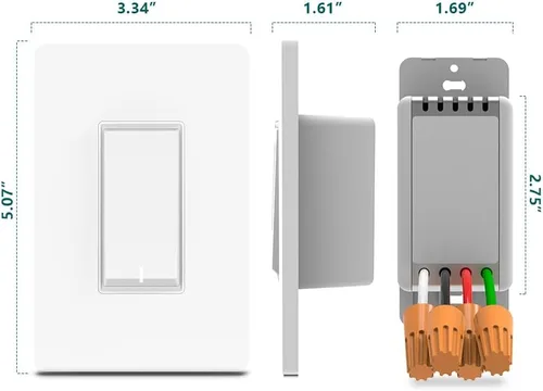 Vista 9 de TREATLIFE Interruptor de luz inteligente de un solo polo, requiere cable neutro, interruptor de luz Wi-Fi de 2.4GHz, funciona con Alexa y Google