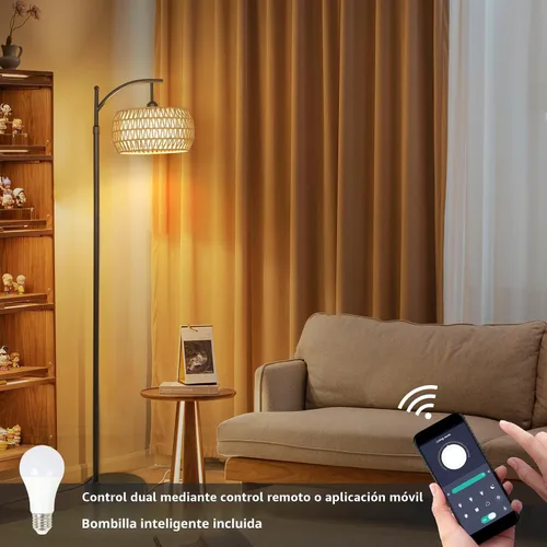 Vista 5 de Lámpara de pie de arco con control remoto, lámpara de pie LED regulable con 3 temperaturas de color, lámpara de pie negra con pantalla de doble