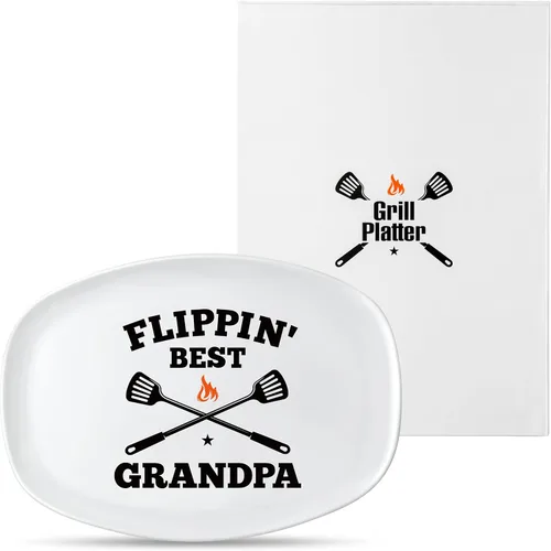 Vista 9 de R HORSE Plato de Parrilla para Papá Regalo Papá BBQ Bandeja de Servir Plato Platos Blancos Ovalados Platos de Servir Abuelo Papá Navidad Año Nuevo