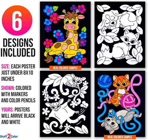 Vista 3 de Stuff2Color Baby Animals - Paquete de 6 carteles de terciopelo para colorear