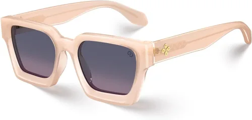 Vista 16 de VISOONE Moda 100% UV400 Protección Rectángulo TR90 Y2K Gafas de sol Accesorios para Mujeres Hombres RIVER, Transparente/Gris Rosa
