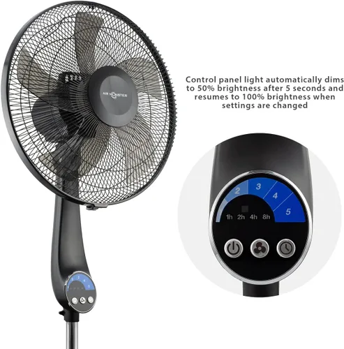 Vista 4 de Air Monster Ventilador de pedestal oscilante oscilante silencioso de 16 pulgadas, 5 velocidades, altura ajustable, ultra potente, con control