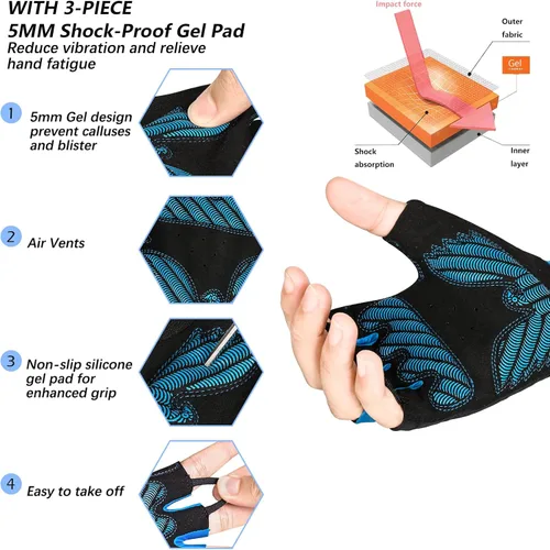 Vista 2 de MOREOK Cycling Gloves Bike Gloves for MenWomen-5MM Gel Pad Half Finger Bicycle Biking Gloves for CyclingWeight LiftingGymMotorcycleRowingOutdoor