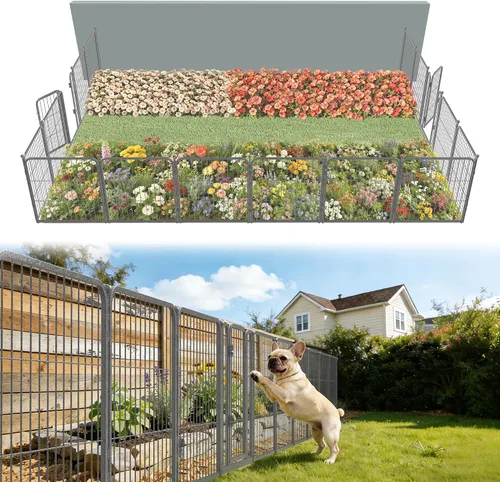 Vista 77 de FXW Valla de jardín al aire libre para el patio, 17 pulgadas de alto x 29.3 pies de largo, barrera de metal resistente para animales, para perros