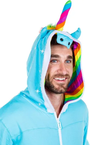 Vista 4 de Tipsy Elves Mono de disfraz - Disfraz de unicornio con capucha para hombre con cola de arcoíris