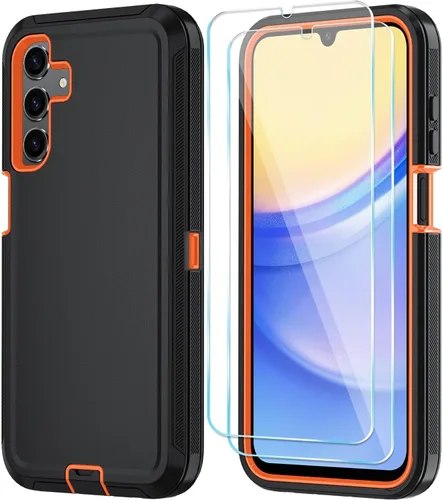 Vista 22 de Qinmay Funda para Samsung Galaxy A15 5G con protector de pantalla HD, resistente a los golpes y a las caídas, funda de 3 capas para Galaxy A15, Negro