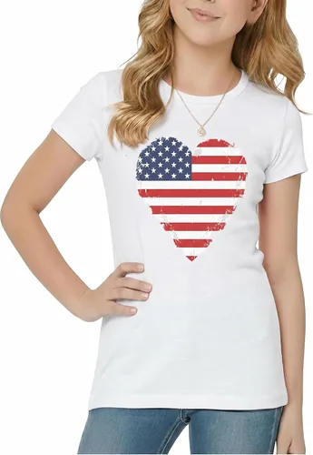 Vista 12 de Tstars Camiseta patriótica para niñas, diseño de caballos, bandera de Caballos / Azul frío