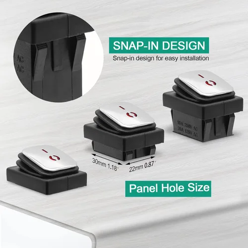 Vista 2 de interruptores DPST AC/DC 20A-125V, 16A-250V, 30A-24V, 35A-12V, IP66 impermeable encendido-apagado, relleno de pegamento impermeable, interruptor