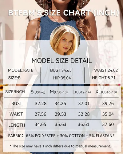 Vista 6 de BTFBM - Vestido de verano sin mangas y con cintura alta para mujer, vestido de playa con tela de punto acanalado, cuello redondo, botones