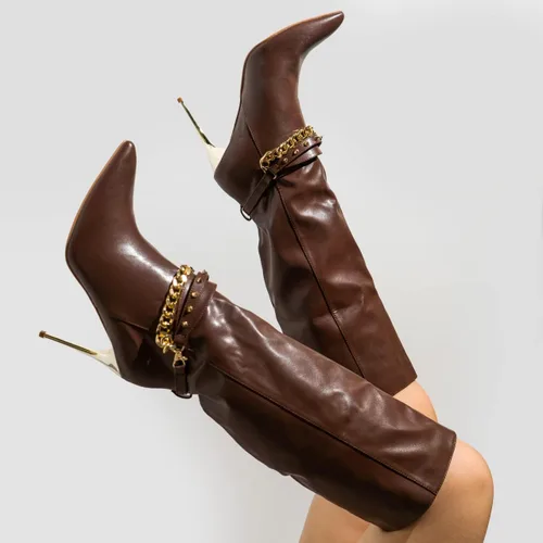 Vista 3 de Cape Robbin Esa - Botas vaqueras hasta la rodilla para mujer, botas vaqueras occidentales para mujer con tacones de aguja, botas de vestir de moda