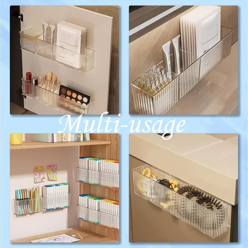 Vista 5 de Paquete de 2 organizadores de maquillaje de baño, organizadores de baño transparentes y almacenamiento con 3 compartimentos, organizadores