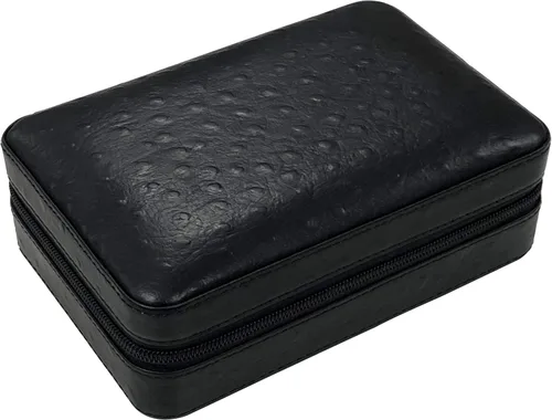 Vista 3 de Prestige Import Group - El Manhattan Ostrich Motif Leather Travel Humidor Cigar Case w/encendedor, cortador y humidificador con cierre de cremallera