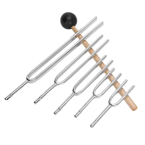 Vista 2 de Juego de herramientas de salud, 256 Hz, 288 Hz, 320 Hz, 341 Hz, 384 Hz, 426 Hz, 480 Hz, 512 Hz, 8 piezas, juego de diapasones de acero con martillo