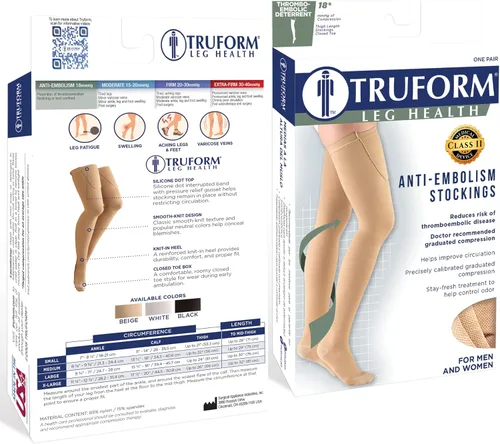 Vista 3 de Truform Medias Antiembólicas, Estilo Hospitalario de Recuperación Poscirugía hasta el Muslo, Compresión de 18 mmHg para Hombres y Mujeres, Medias