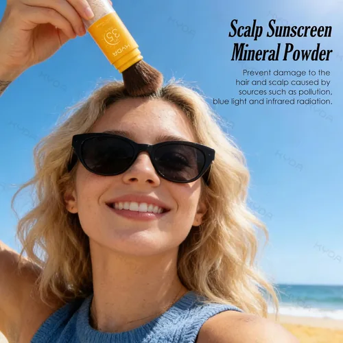 Vista 3 de KYDA Protector solar mineral en polvo para rostro y cuero cabelludo, protector solar SPF 35 para el cuero cabelludo, protector solar
