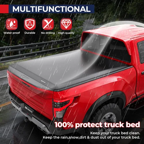 Vista 5 de MOSTPLUS Cubierta Tonneau plegable suave de 5 pies para caja de camioneta compatible con Nissan Frontier 2005-2025 2026 Fleetside/Suzuki Equator