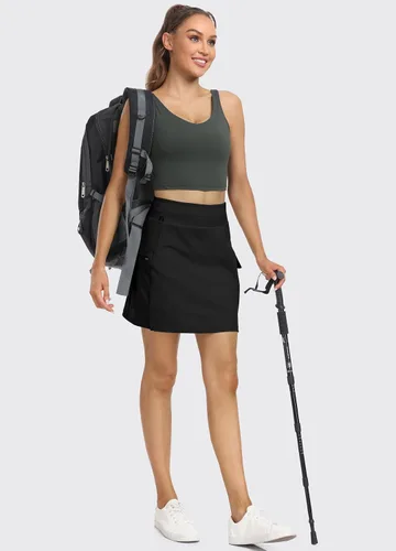 Vista 6 de Hiverlay Women's Skorts Skirts Hiking Cargo Skirt with Biker Shorts Zip Pockets Outdoor Hiking Athletic Tennis