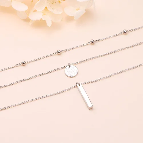 Vista 5 de DAOCHONG Collar con colgante de cadena larga triple multicapa de plata esterlina S925 para mujer