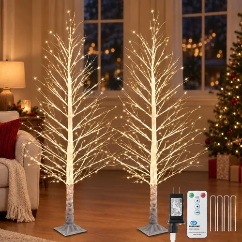 Vista 23 de Árbol de abedul iluminado de 7 pies, 1000 luces LED multicolor con luces parpadeantes, modos parpadeantes o constantes, alambre de alta densidad
