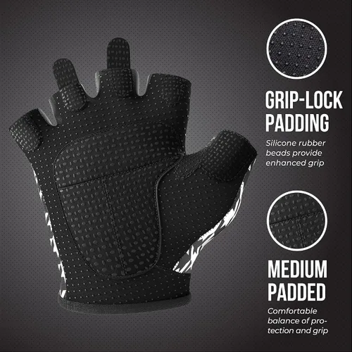 Vista 3 de Contraband Pink Label 5257 Design Series - Guantes de levantamiento y remo con estampado de pata de gallo (par) – Ligero vegano medio acolchado