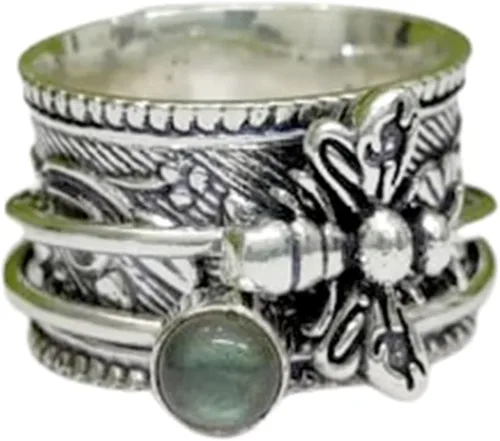 Vista 9 de Honey Bee - Anillo giratorio para mujer, plata de ley 925, hecho a mano, con piedras preciosas bohemias, anillo para el pulgar, regalo de promesa