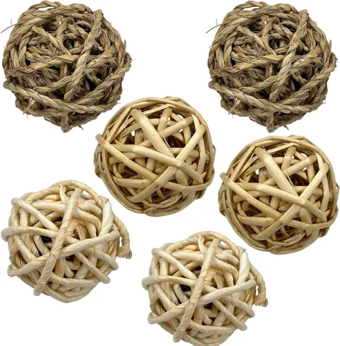 Vista 8 de Tfwadmx 6 unidades de bolas masticables de animales pequeños, juguete de conejo, bolas de juego de actividades rodantes, jaula para mascotas